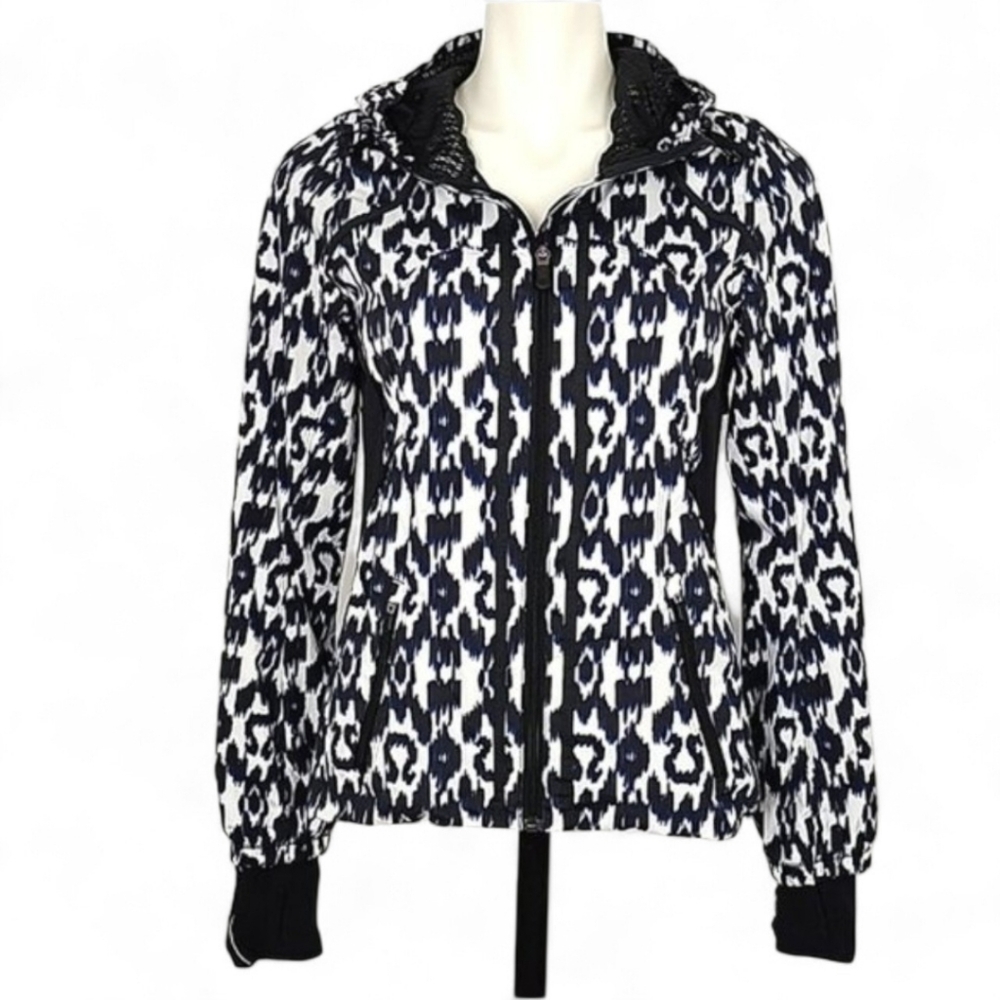 Lululemon Women's Sprinkler Ikat Downtime Hooded Jacket Seawheeze Black 4